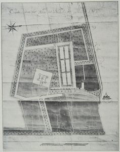 ‘Caarte van het Huijs tot Nederhorst, Ao 1700’ van de landmeter Bernard de Roy. Archief Nederhorst, verloren gegaan bij brand in 1971.